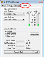 Konfiguration des Winamp/Shoutcast - Input
